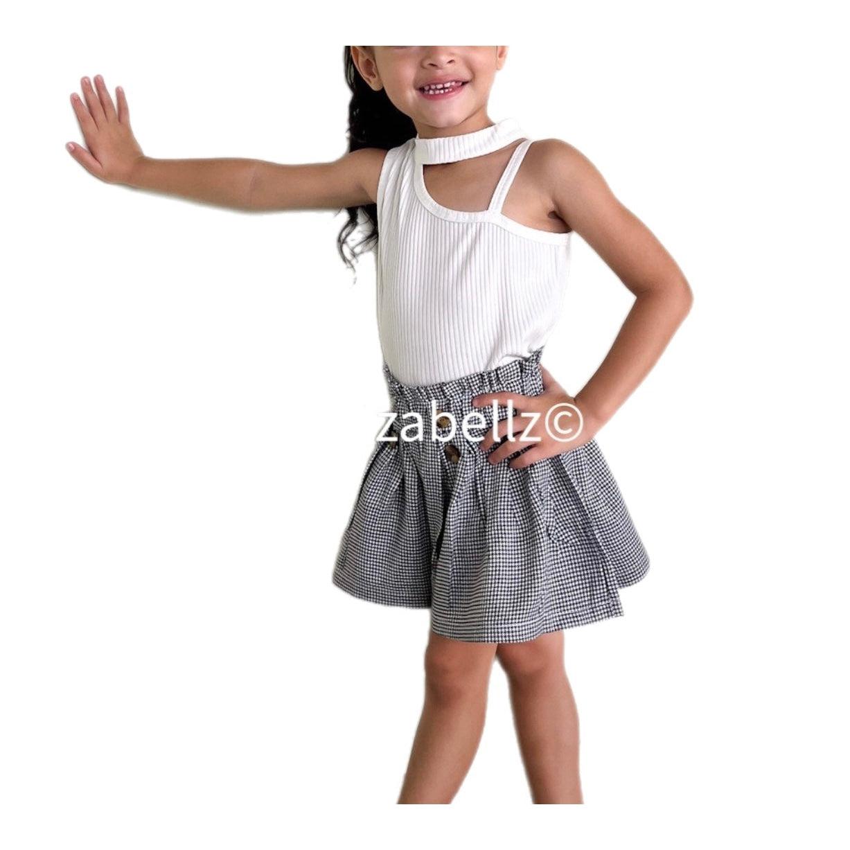 Little Girls White Shirt and Plaid Shirt Set